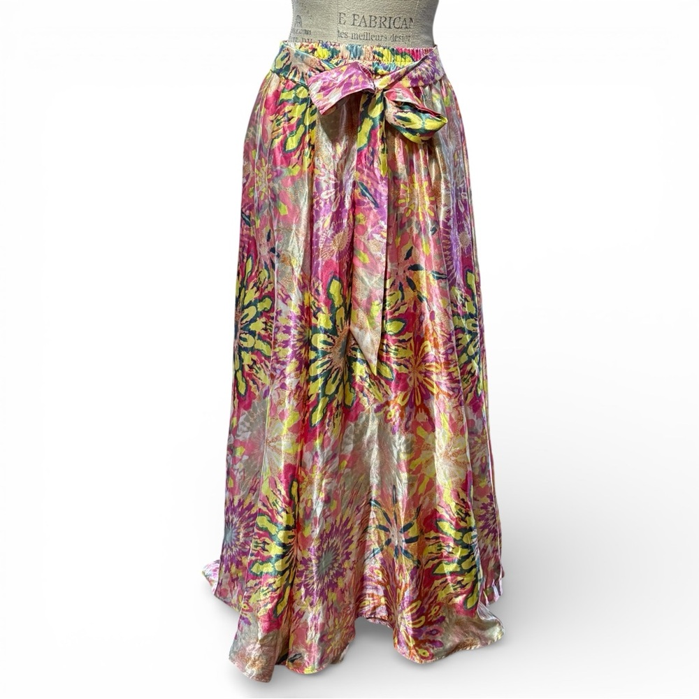 Her Destiny Boho Floral Tie Dye Maxi Skirt Pink Yellow Purple Teal Green Small